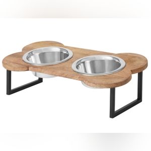 Frisco Premium Wood Elevated Bone Shape Stainless Steel DoubleDiner Dog/Cat Bowl